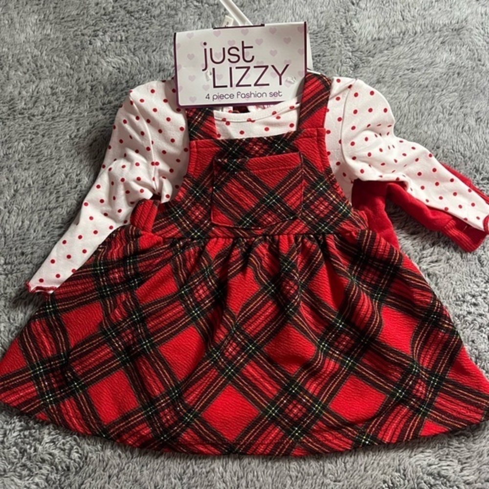 Just Lizzy 4 piece fashion‎ set Dress Onesie Jacket Headband